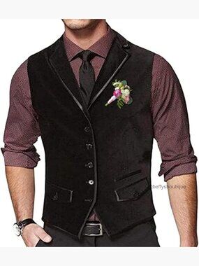 Men's Velvet Formal Vest Slim Fit Notched Lapel Wedding Business Waistcoat